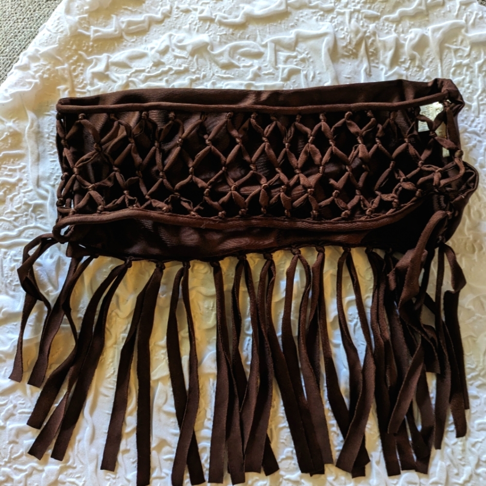 Indah Bandeau top fringe rich brown color mint condition size L